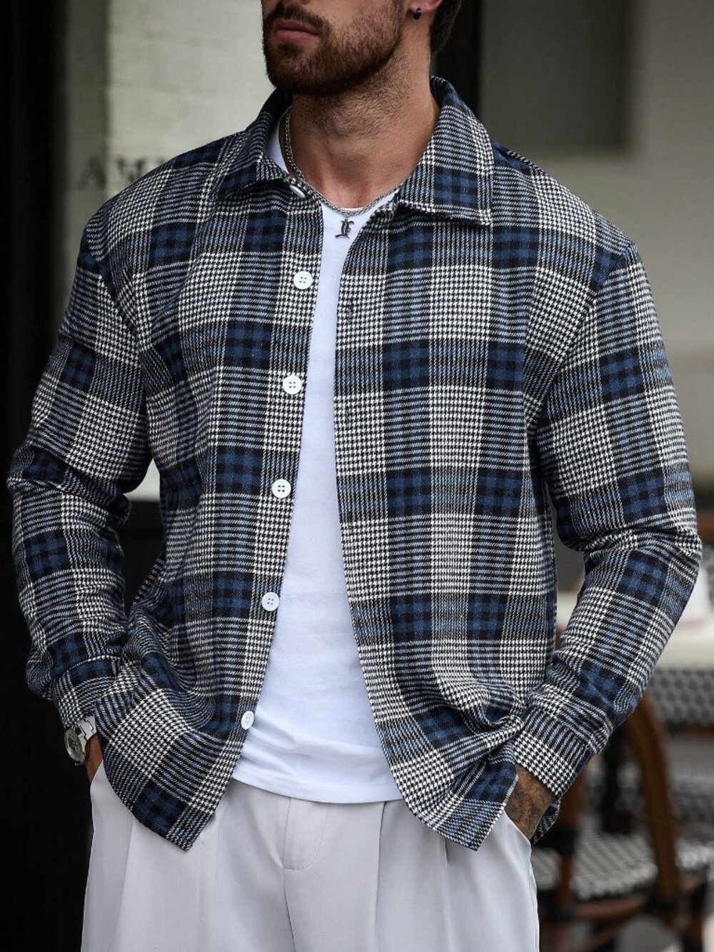 Multicolor Men's Geometric Plaid Long Sleeve Shirt